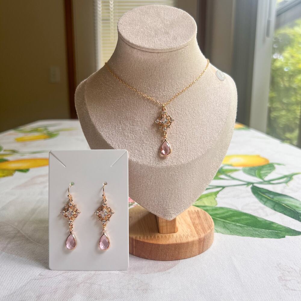 Jewelry Set Rose Quartz Crystal Glass Boho Bridal Bridgerton Dainty Romantic